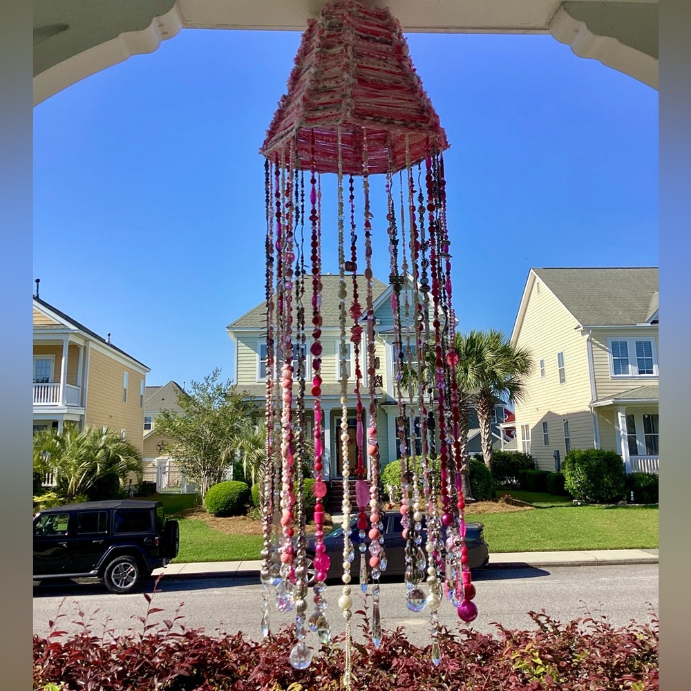 Handmade “Pretty in Pink” Porch Lampshade Chandelier PLEASE SEE VIDEO